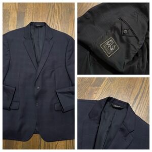 Jos. A. Bank Traveler  46R Tailored Fit Blue Windowpane Plaid Sport Coat Wool